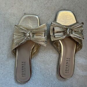 Journee Collection Gold Bow Slide Sandals